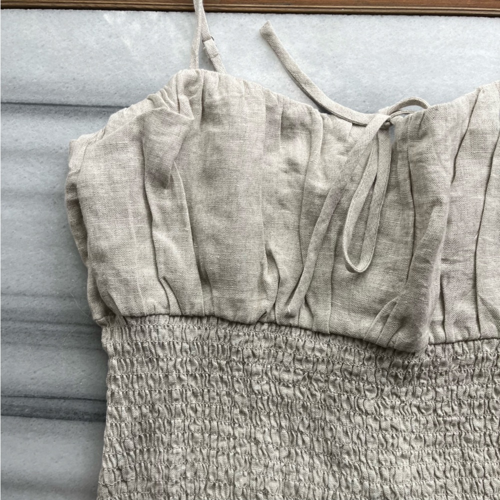 NWT smocked linen dress in natural linen oatmeal colored dress
